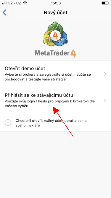 Aplikace MetaTrader (iOS) - Přihlášení k účtu