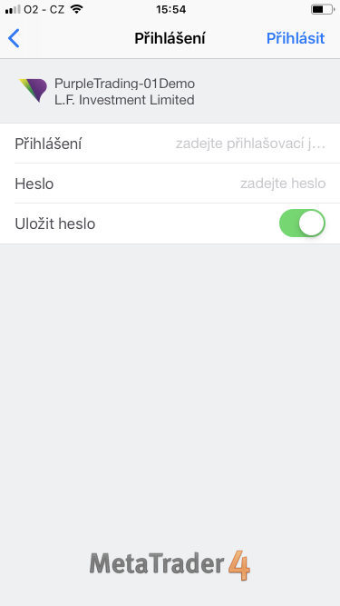 Aplikace MetaTrader (iOS) - Přihlášení